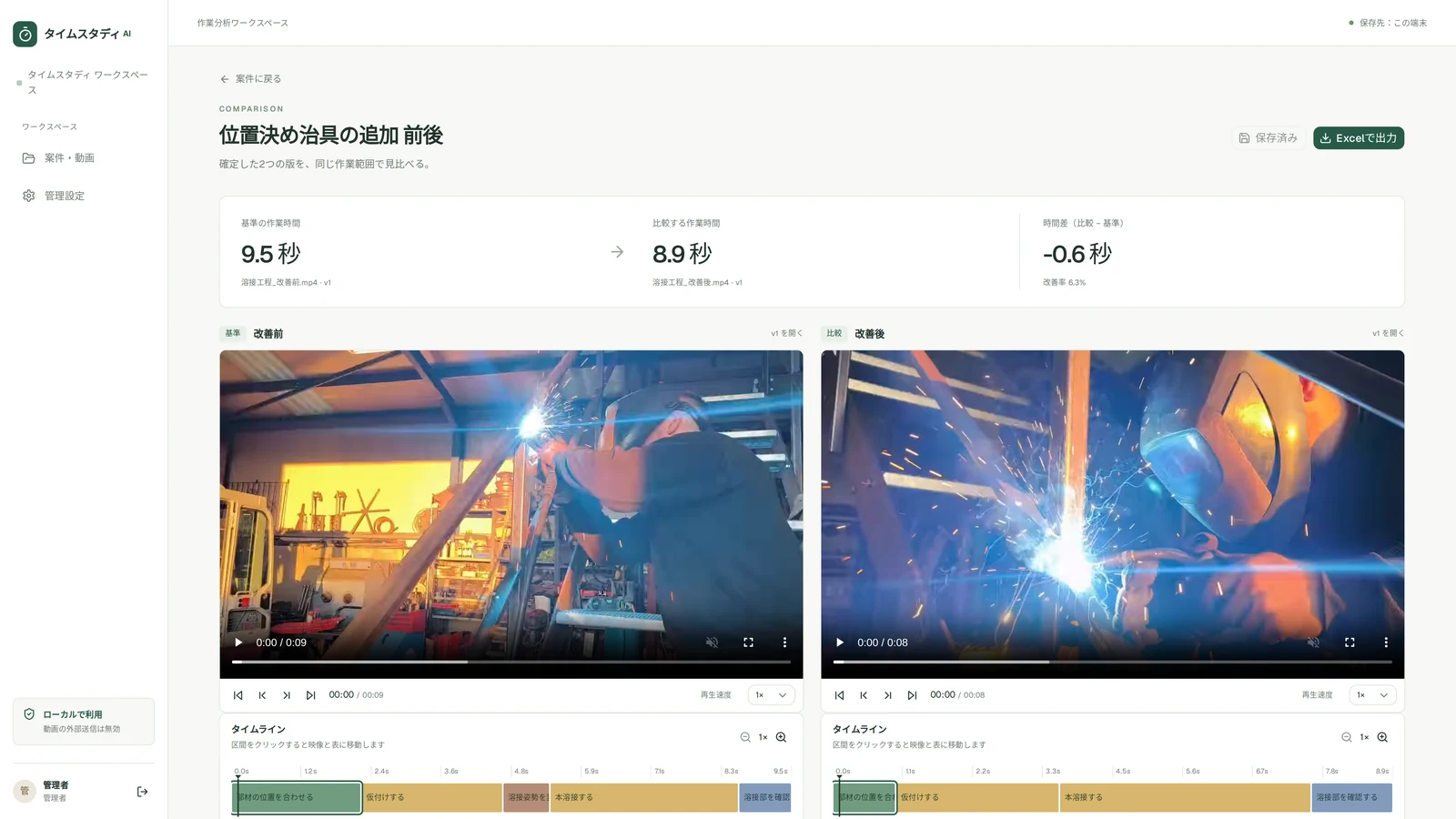 タイムスタディAI：時間を比較して改善点を見つける画面